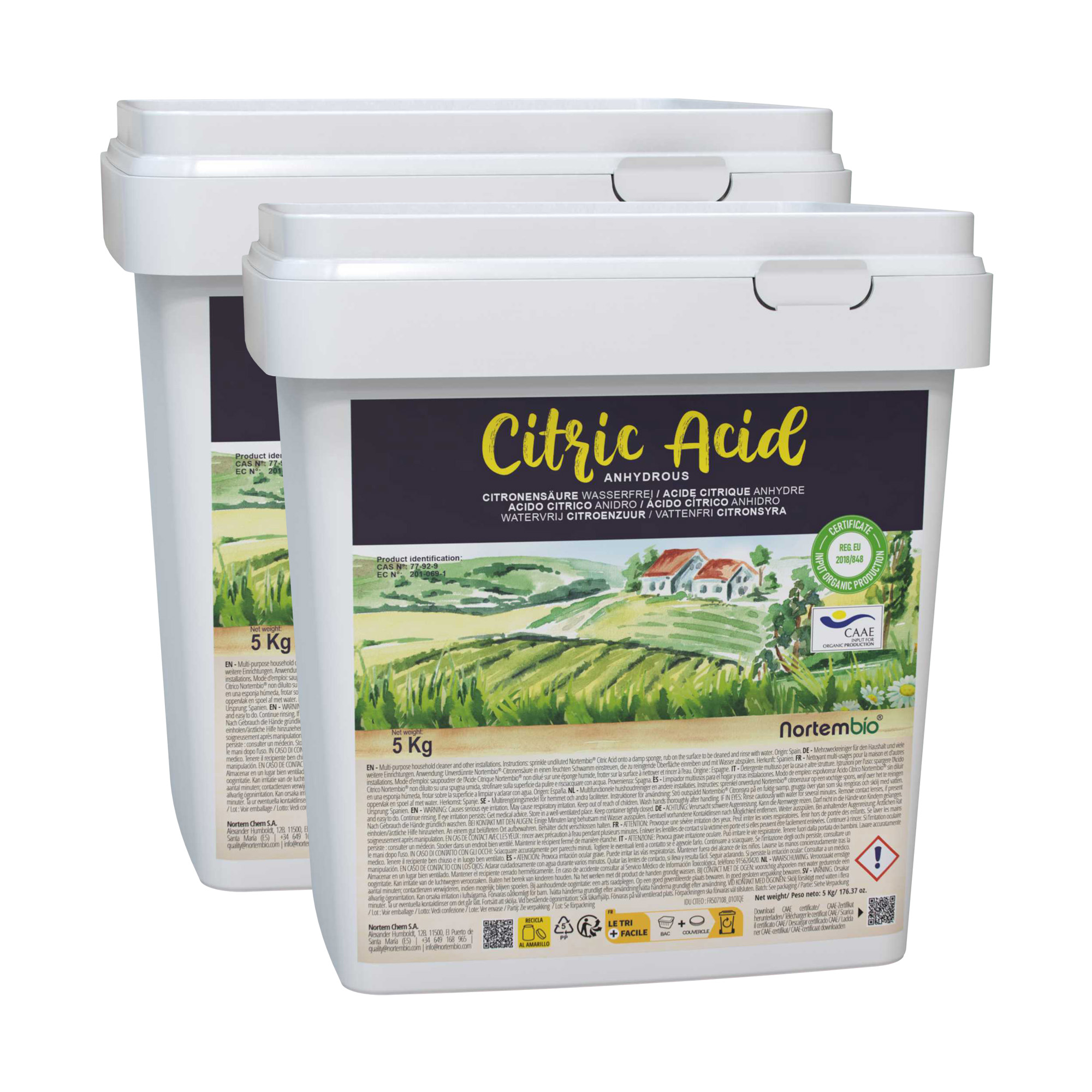 ACQ2x5 Ácido Cítrico 2x5 kg. Ácido Cítrico Anhidro en Polvo. Insumo 100% Puro.
