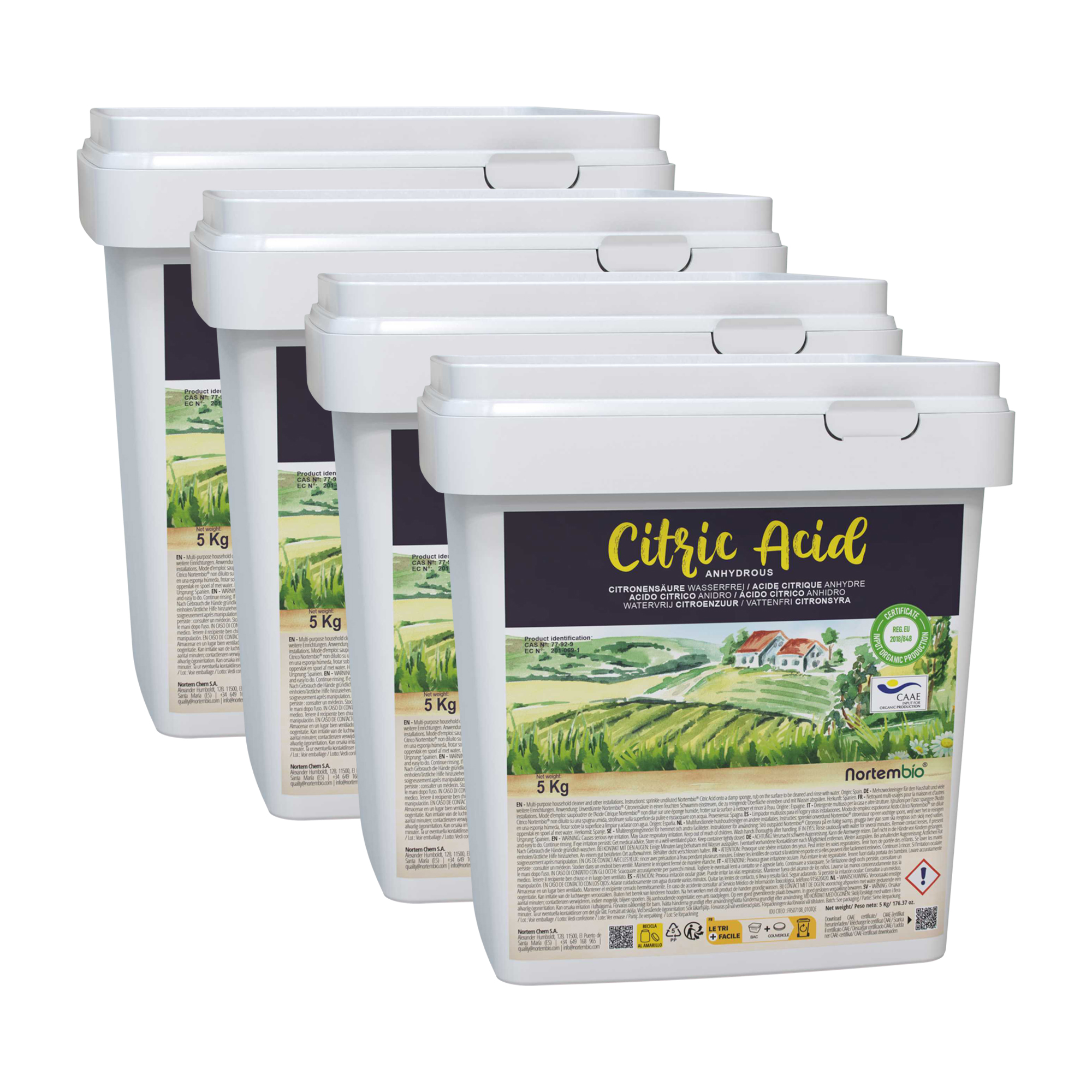 ACQ4x5 Ácido Cítrico 2×1,15 kg. Ácido Cítrico Anhidro en Polvo. Insumo 100% Puro. Limpiador Multiusos. E