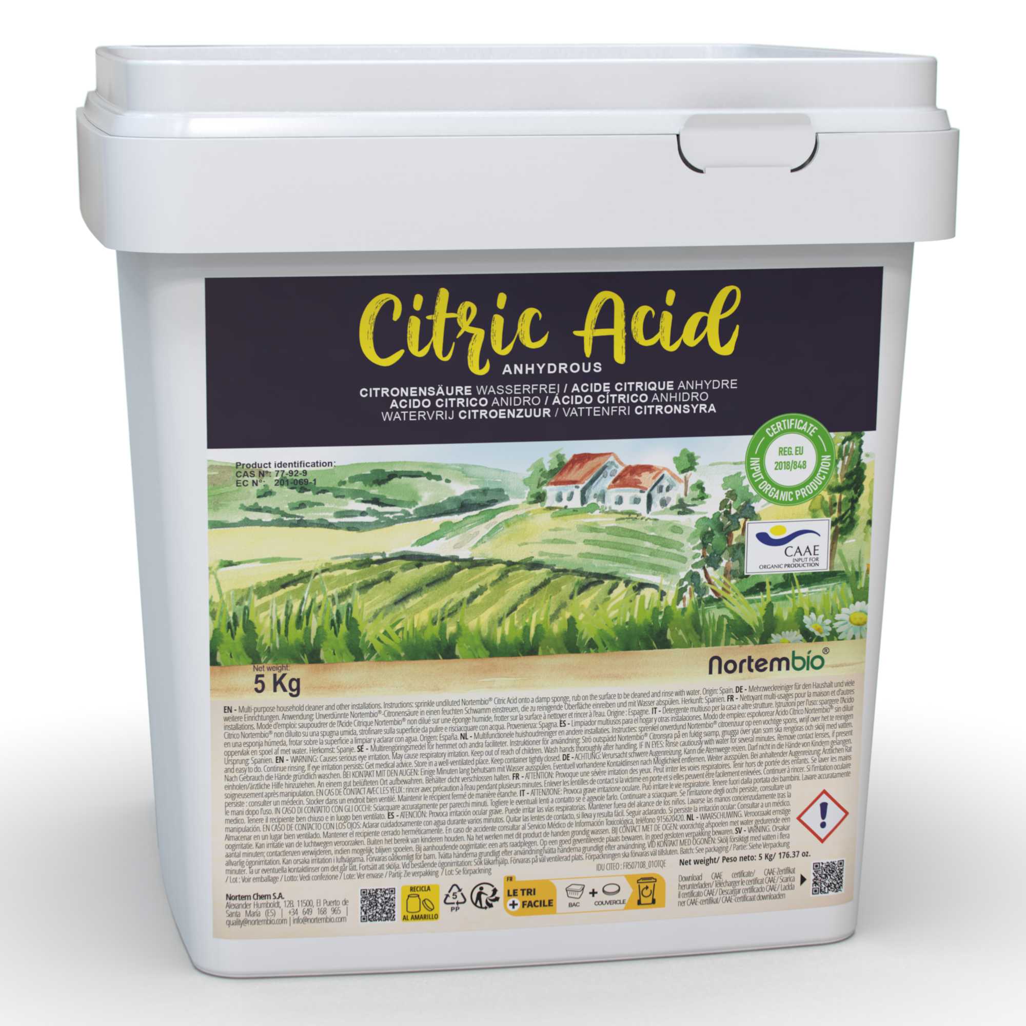 ACQ6.444 Ácido Cítrico 5 kg. Ácido Cítrico Anhidro en Polvo. Insumo 100% Puro. Limpiador Multiusos. E-Book Incluido.