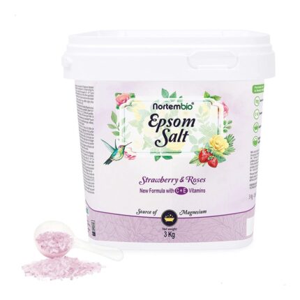 Sal de Epsom 3 kg. 100% Fragancia Fresa y Rosas. Hidratada con Vitamina C y E. Sal de Baño para Relajación Muscular, Aromaterapia. E-Book Incluido.