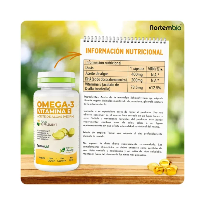 Información nutricional Omega 3 Vegano y Aceite de Algas
