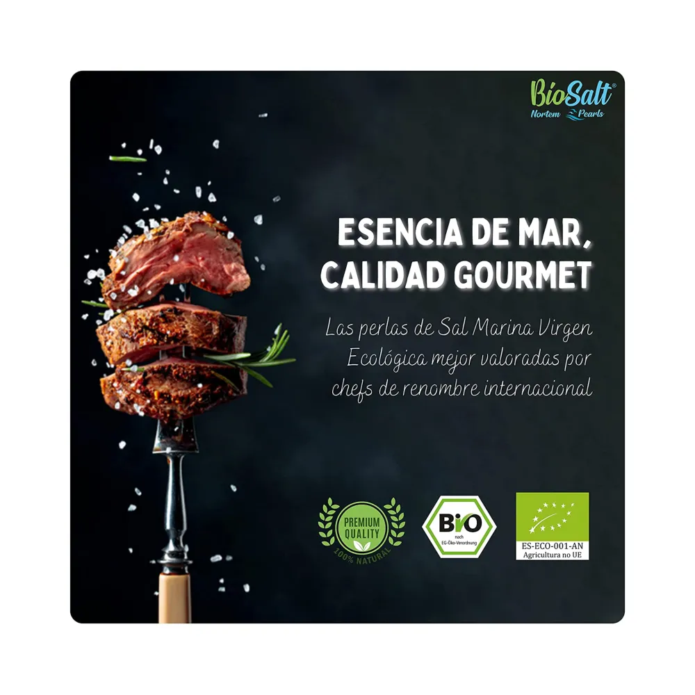 Sal Marina Virgen Ecológica - Pack 2x200g Tarrinas (Fina y Gruesa) + Bolsa  650g Fina. Sal Gourmet Bio 100% Natural. Sin Refinar. Sin Aditivos.