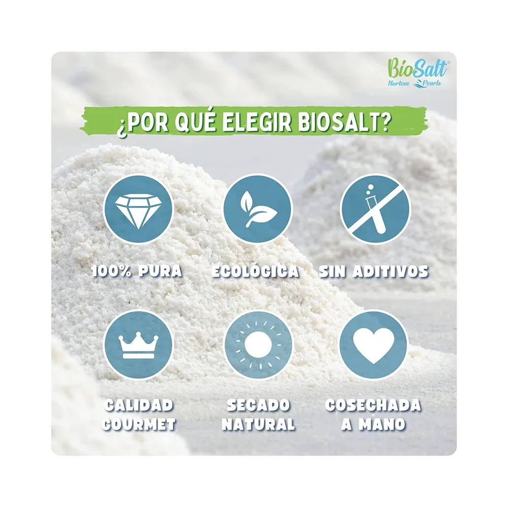 Sal Virgen Natural Tarrina 200 g - BioSalt Nortem Pearls